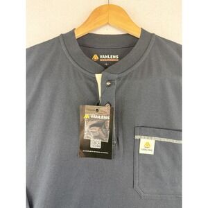 Vanlens Mens L Henley Flame Resistant FR CAT2 Workwear L/S Pocket, Black, NWT